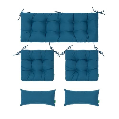 Outdoor Wicker Chair Cushions of 5Pieces,Tufted Patio Bench Peacock Blue