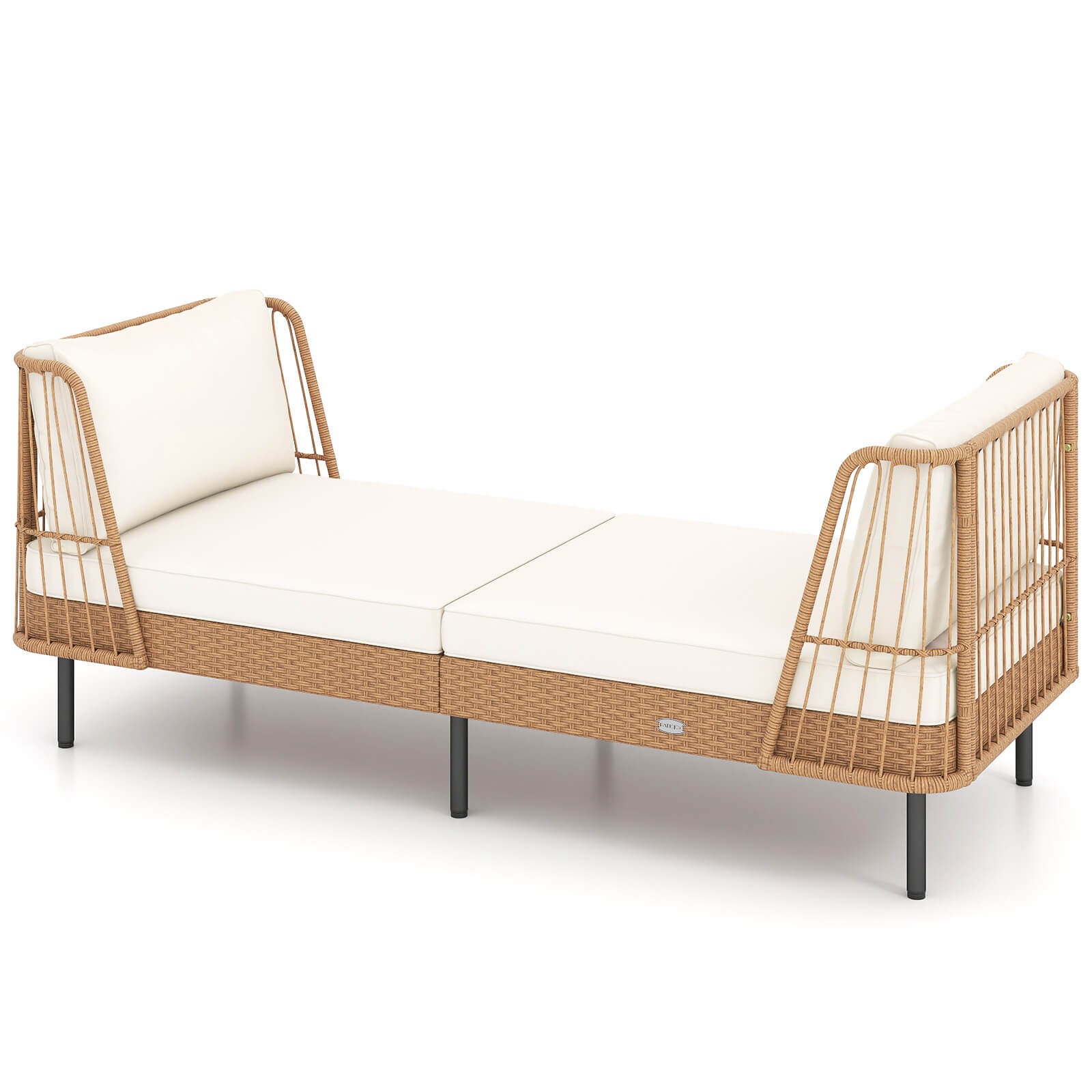 Patio Wicker Daybed w/Seat Back Cushions Robust Metal Legs For Backyard Porch
