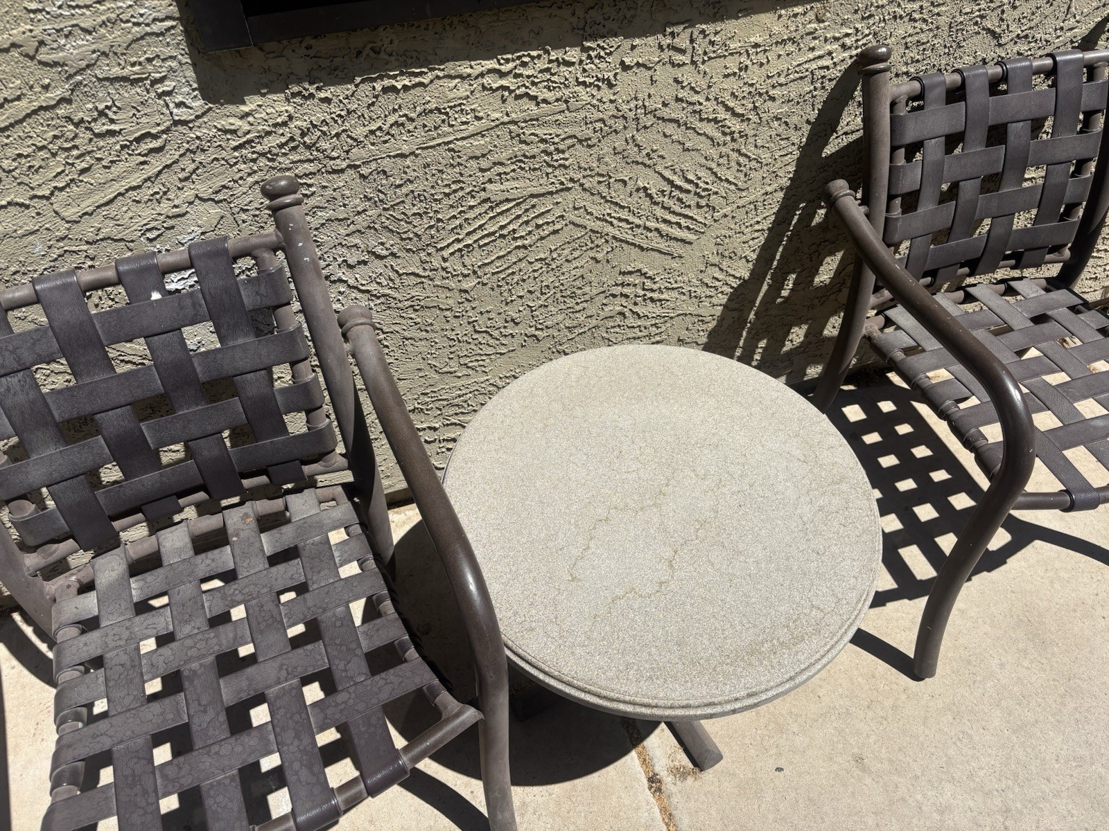 Metal Brown Three-Piece Bistro Set with Round Stone Table and Two Chairs
