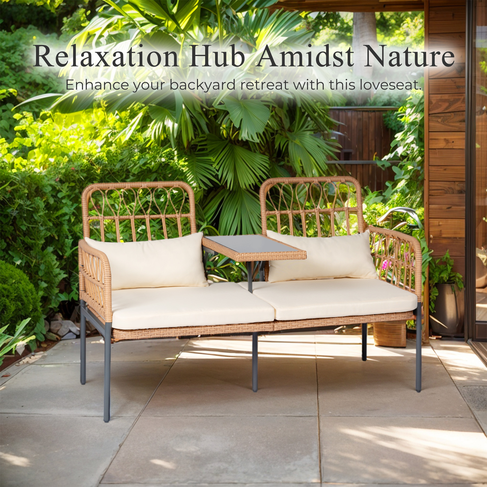 Outdoor double sofa, terrace chair, waterproof and durable rattan furniture sofa