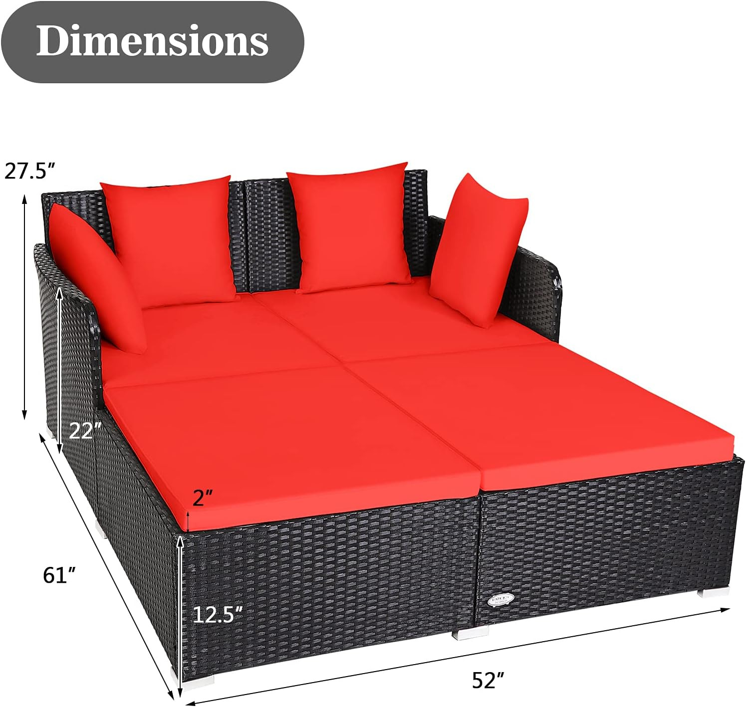 HAPPYGRILL Outdoor Rattan Daybed, Patio Sunbed Sofa Set with Cushion & Pillows,