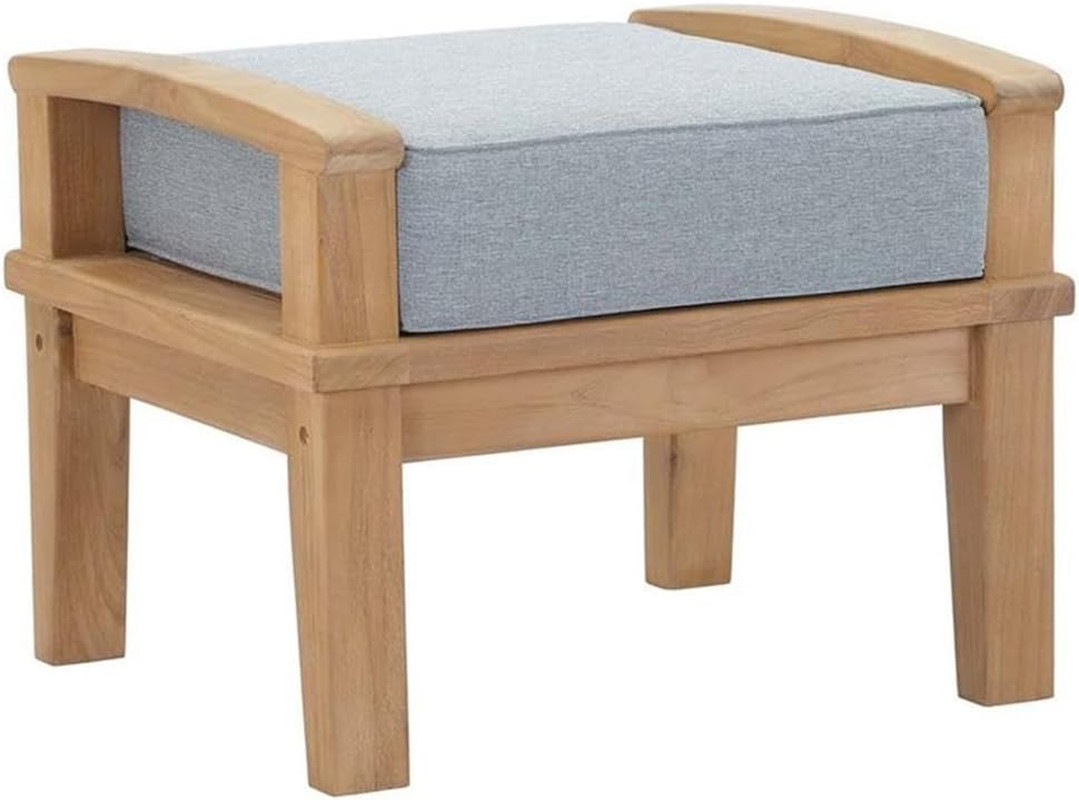 EEI-1152-NAT-GRY-SET Marina Premium Grade a Teak Wood Outdoor Patio Ottoman, Nat