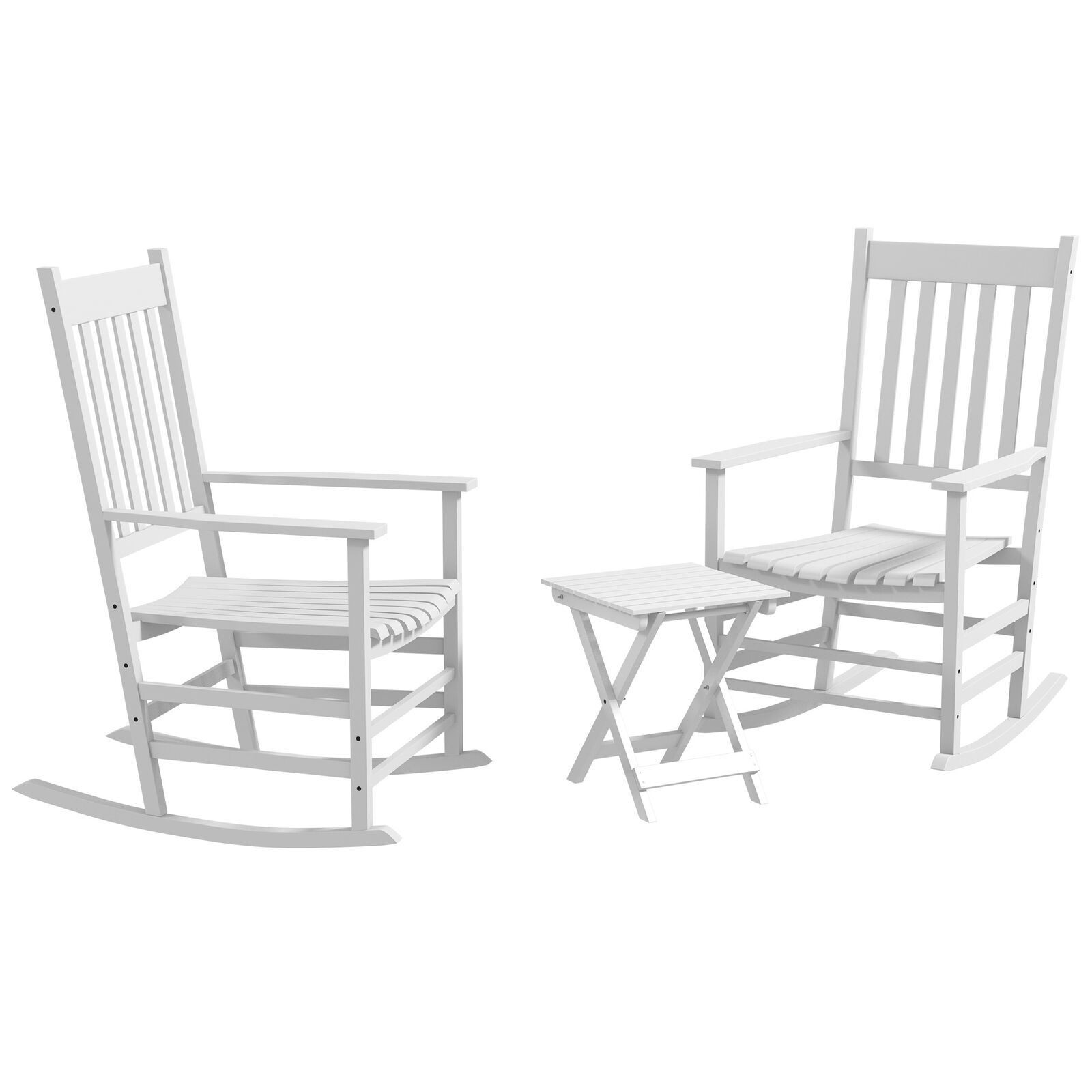Rocking Chair Set w/ Foldable Table, Outdoor Rocker Set, White