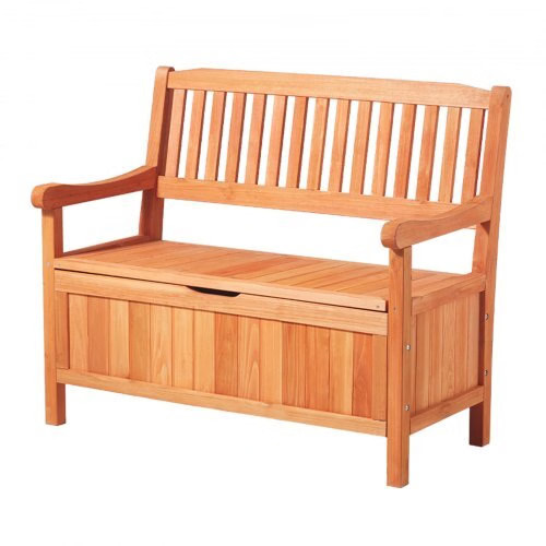 Outdoor Storage Bench, 2-Person Wooden Storage Bench, 33 Gallons Deck Box with S