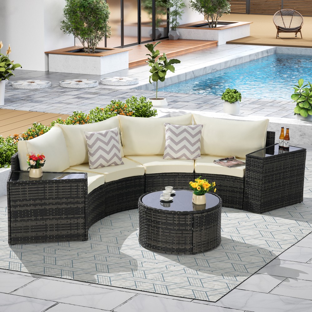 Outdoor Patio Furniture 7-Piece Half-Moon Sectional Sofa Set