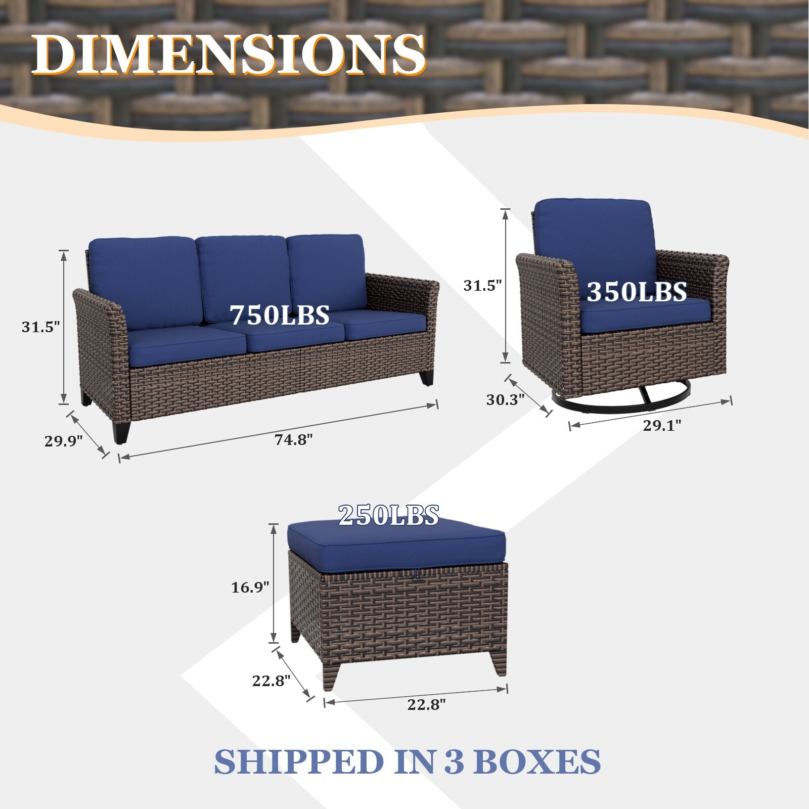 EAGLE PEAK 5PCS Wicker Outdoor Patio Furniture Set Conversation Set
