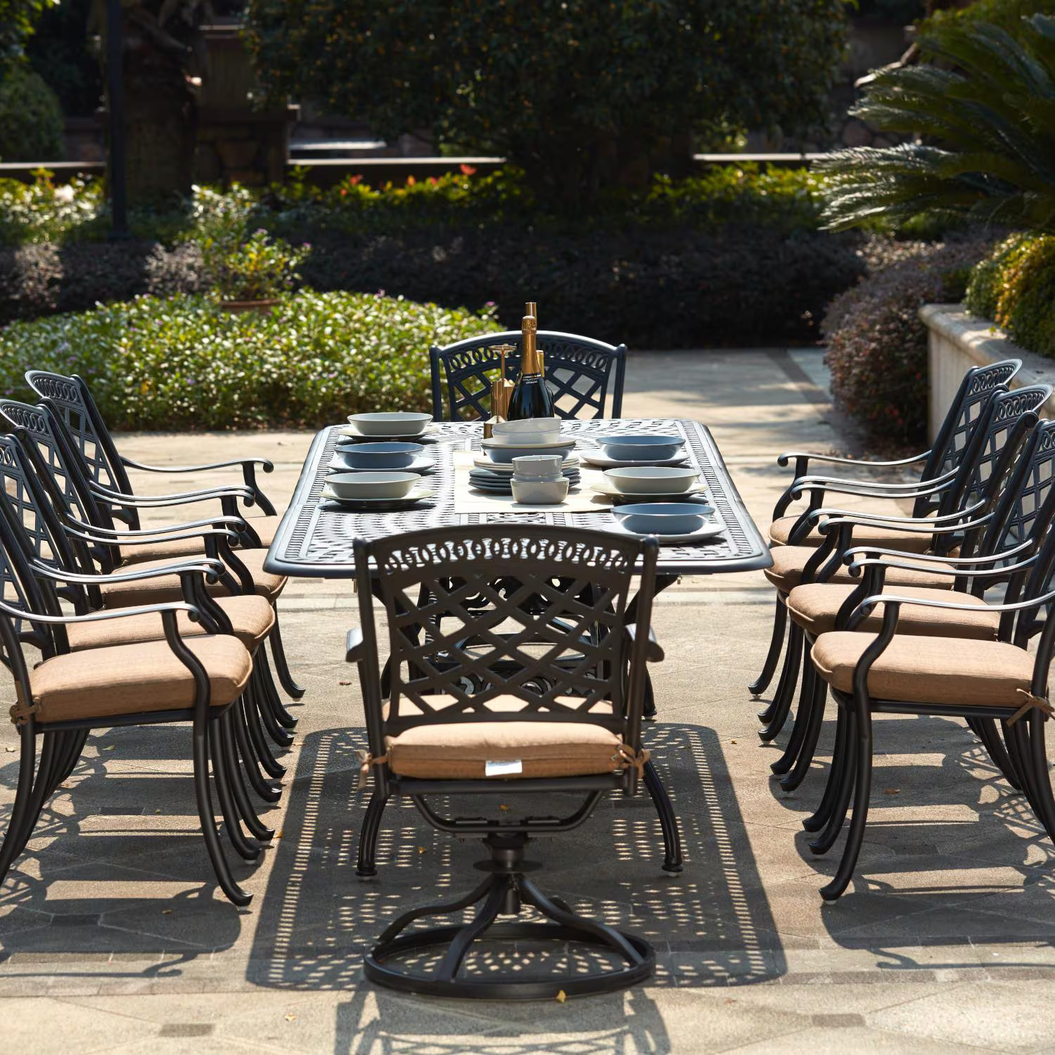 Sedona 11 Pc Cast Aluminum Dining Set 92 X 42 Inch Series 60 Extension Table &