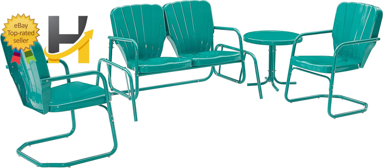 Ridgeland 4-Piece Retro Metal Outdoor Loveseat Glider Patio Furniture Set