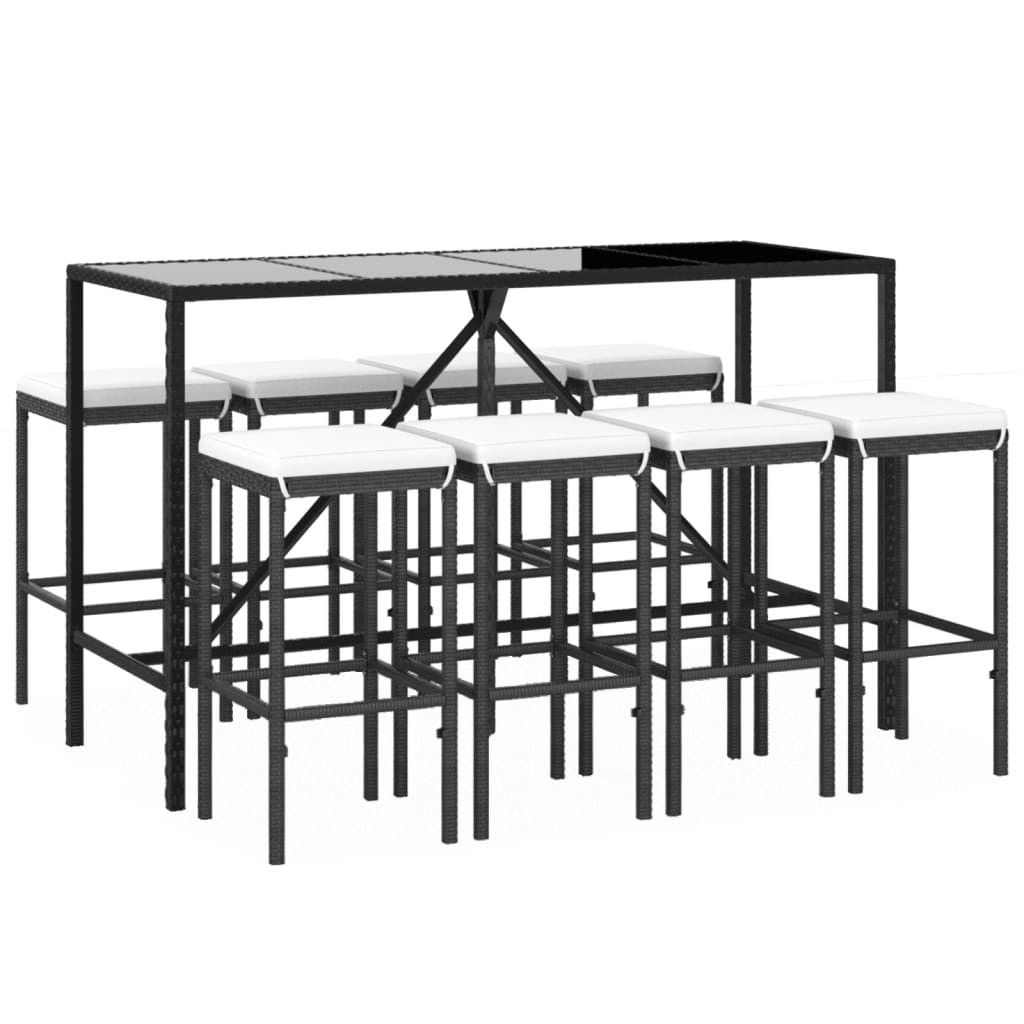 Patio Bar Set Outdoor Garden Table with Stool with Cushions Poly Rattan vidaXL