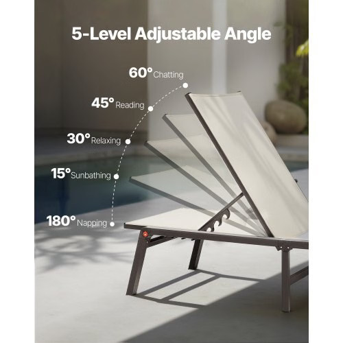 Outdoor Chaise Lounge Chair, 400 lbs Weight Capacity, Foldable Sun Tanning Chair