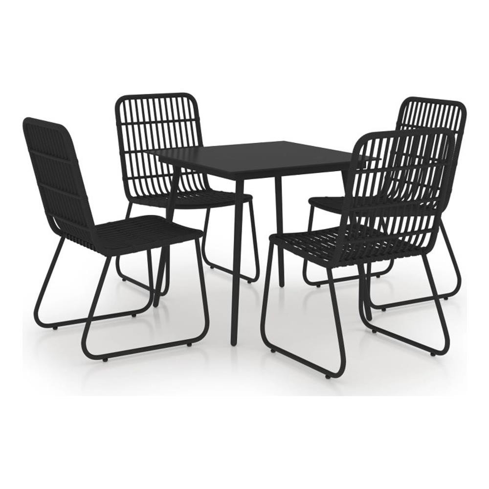 Bowery Hill Contemporary Synthetic Poly Rattan Poly Rattan Dining Set in Black