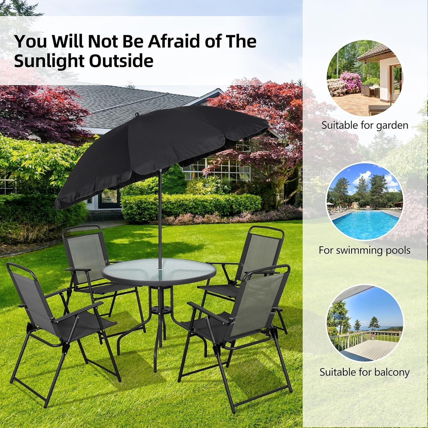 6 Pieces Folding Patio Dining Set Small Metal Outdoor Garden Patio Table Chair