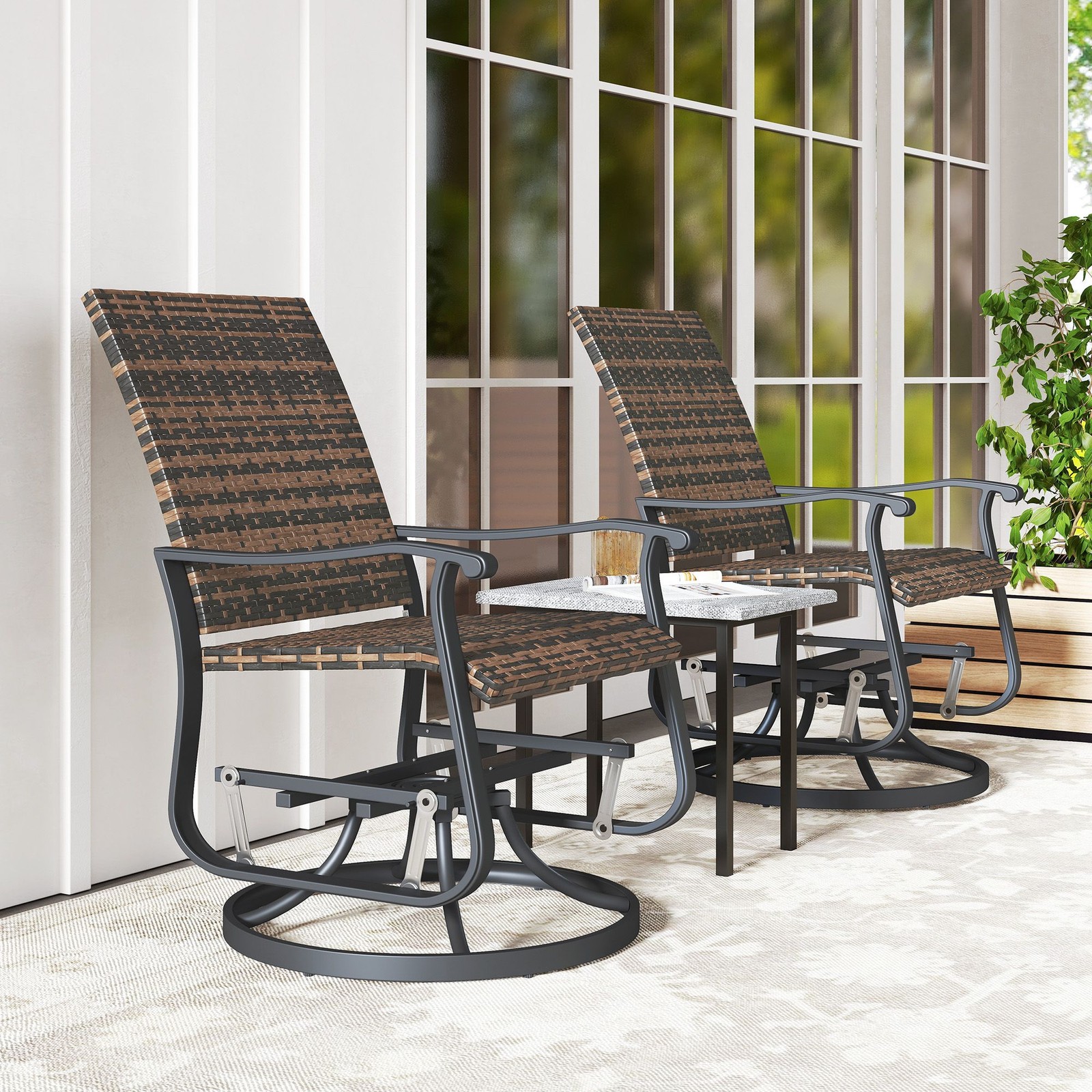Outdoor Swivel Glider Chairs (2), PE Rattan & Powder-Coated Steel, 265lb Cap
