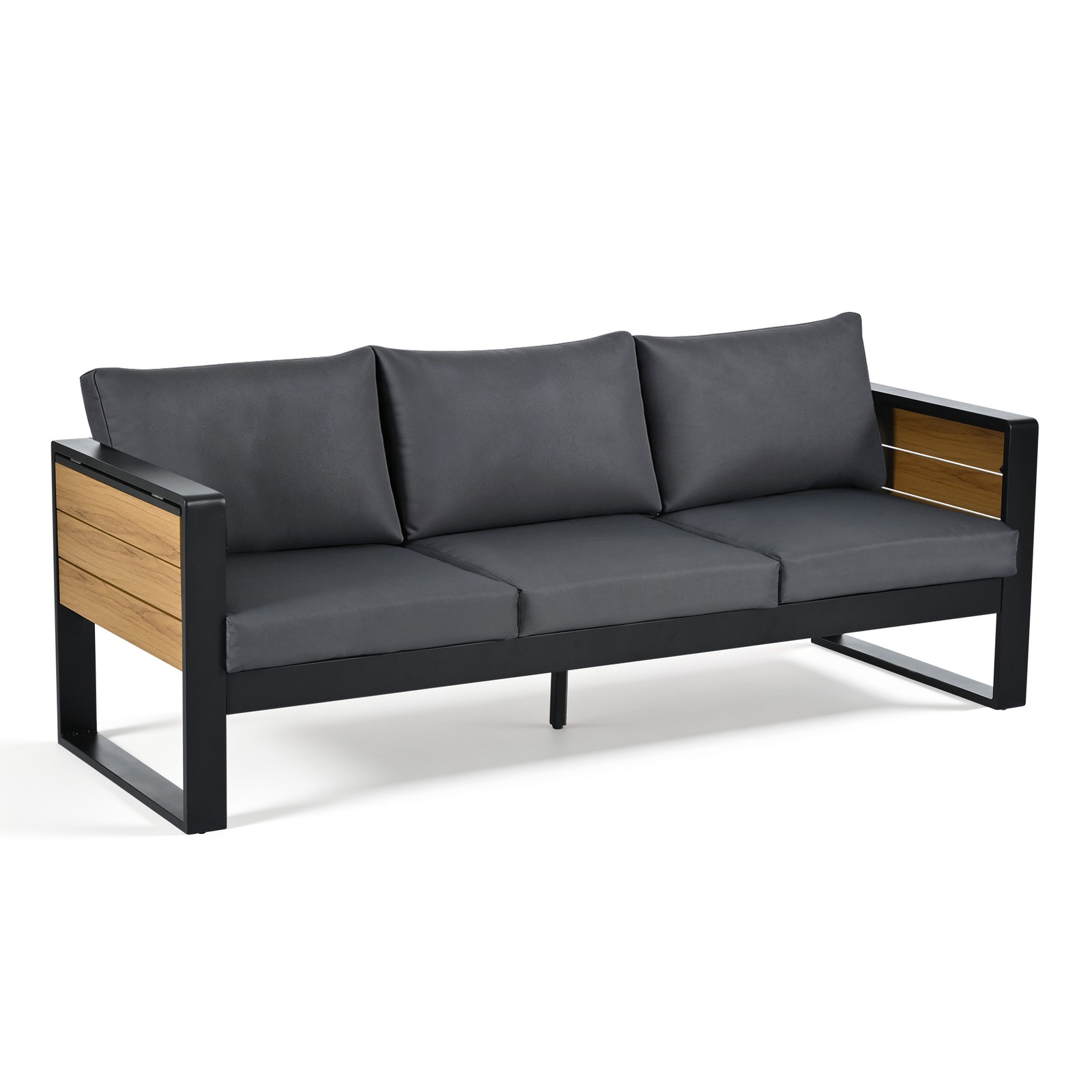 4-Piece Outdoor Patio Furniture Set, 3-Seater Sofa & 2 Armchairs, Grey