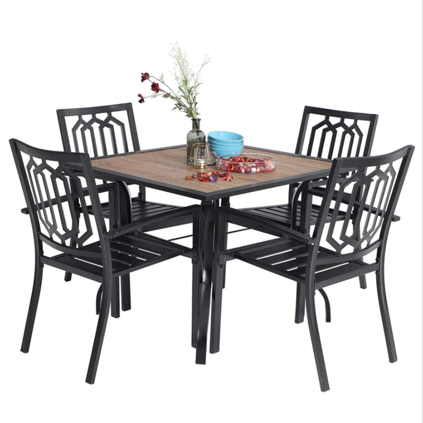 Patio Table Chair Set of 5 37” Square Table 4 Metal Chair Outdoor Furniture NEW