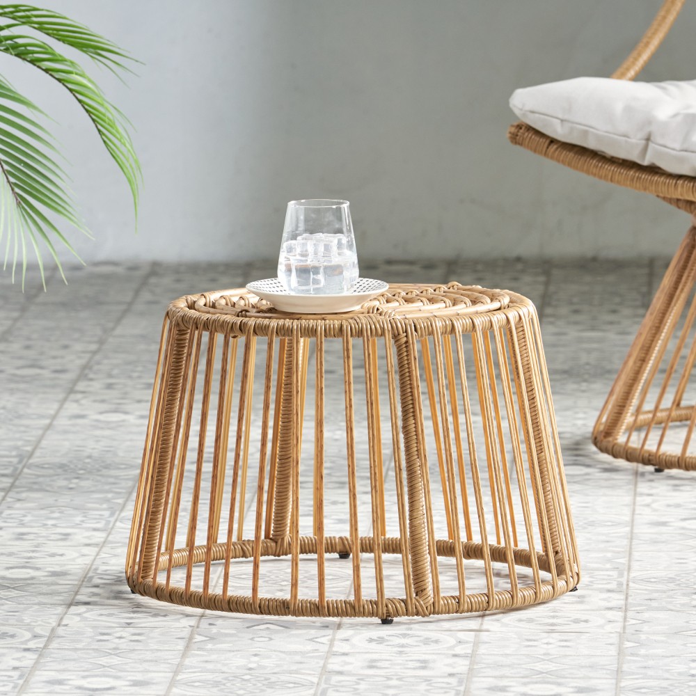 Rattan Wicker Accent Side Table | Patio, Outdoor Boho Cage Table