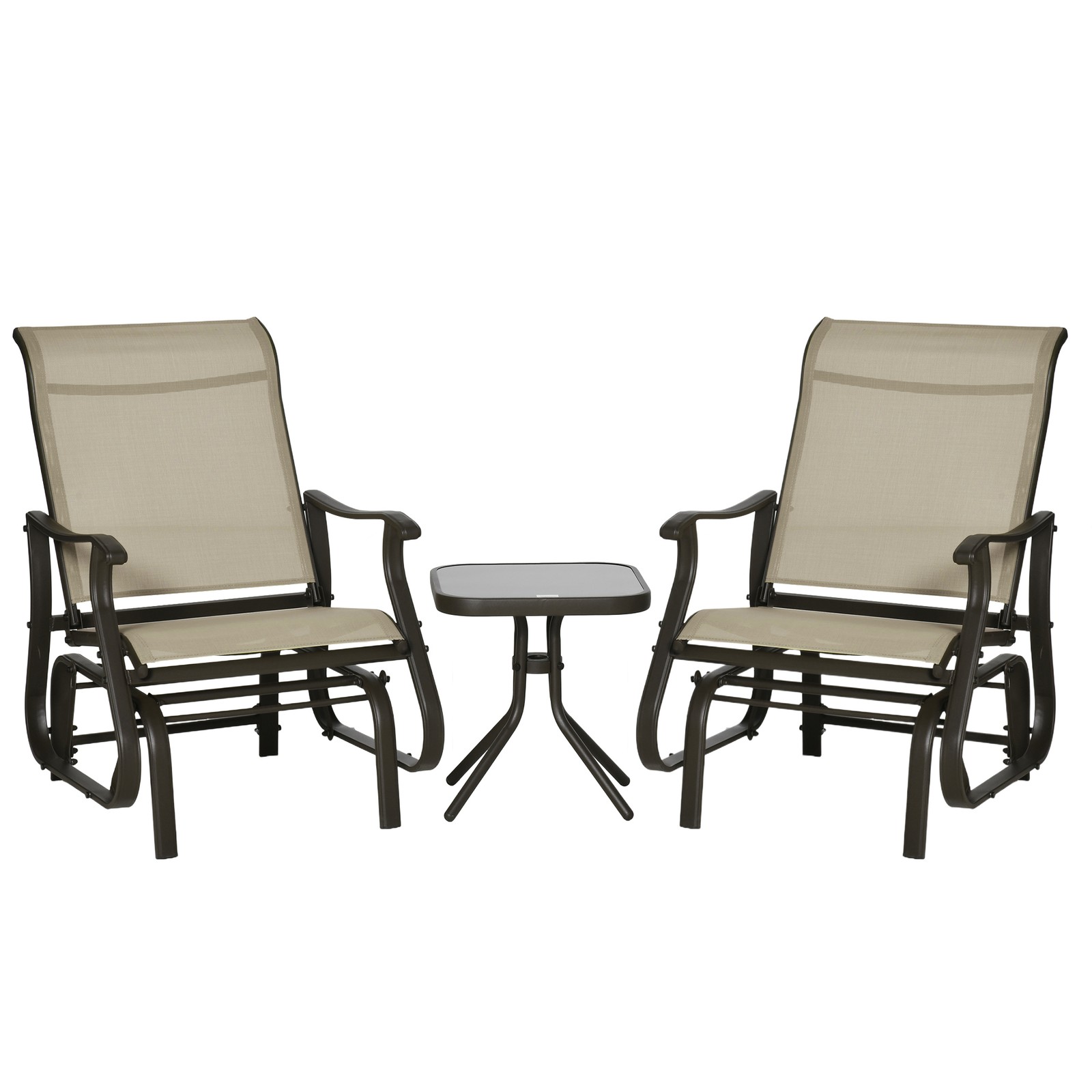 3pc Outdoor Gliding Chairs with Tea Table Set, Gray