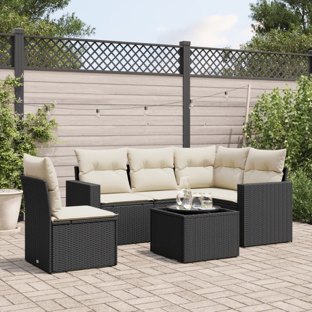 Garden Sofa Set Black with Cream White Cushions