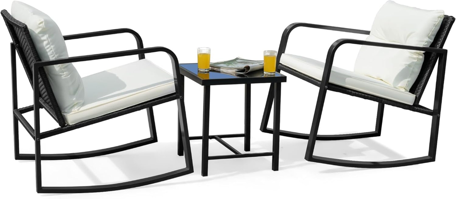 Flamaker Patio Chairs 3 Piece Wicker Rocking Chair Outdoor Bistro Sets with Coff