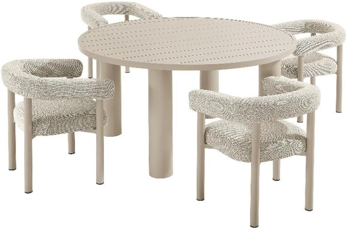 Nautica 5-Piece Ivory Taupe Outdoor Dining Set with Upholstered Chairs