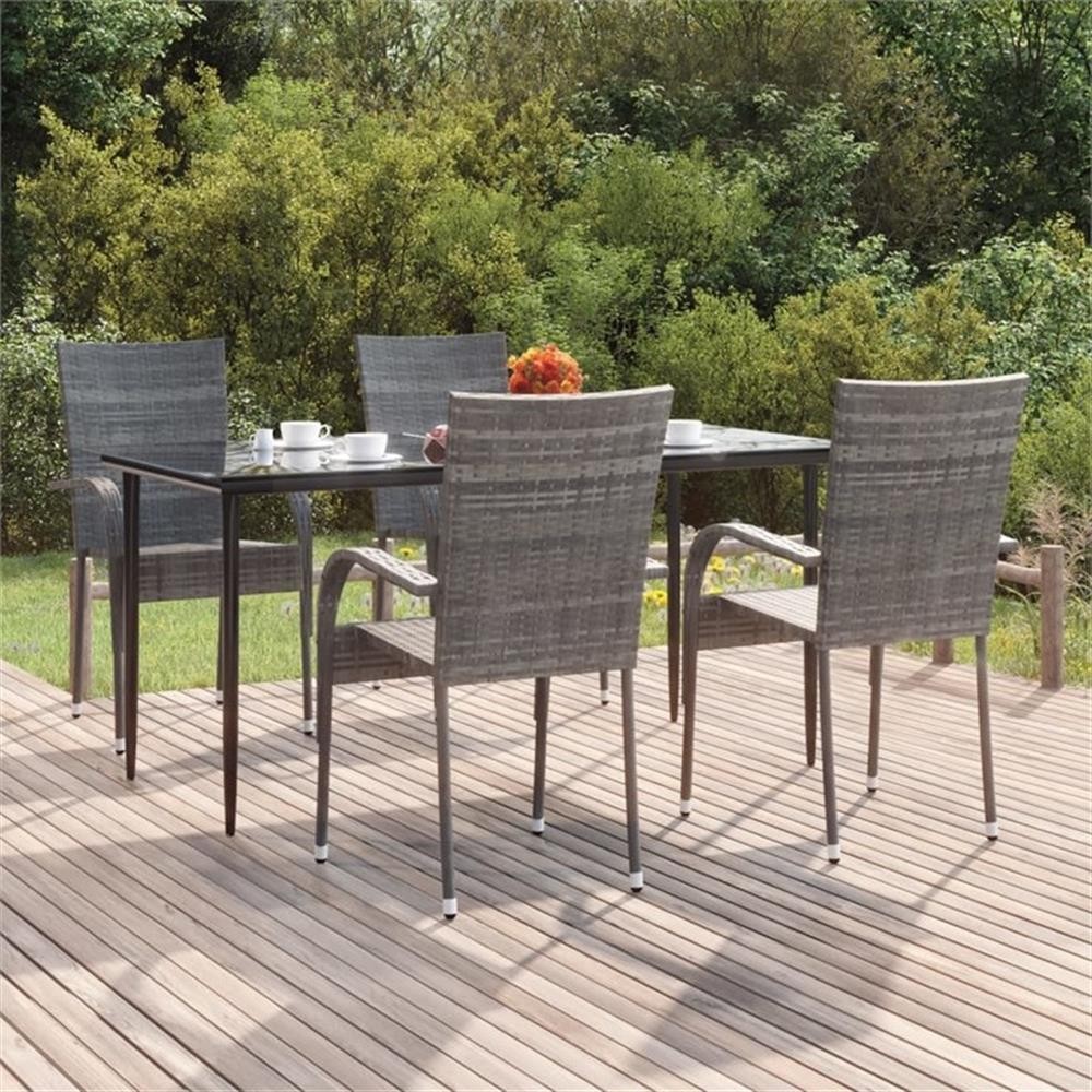 Bowery Hill PE Rattan&Powder-Coated Steel Garden Dining Set in Gray