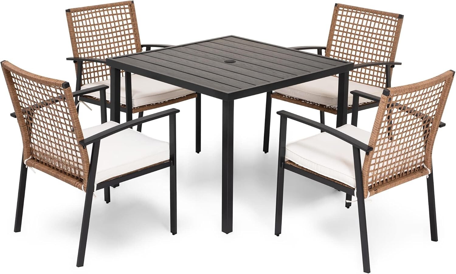 LAUSAINT HOME 5 Pieces Outdoor Wicker Dining Set, with 4 Chairs and 1 Table