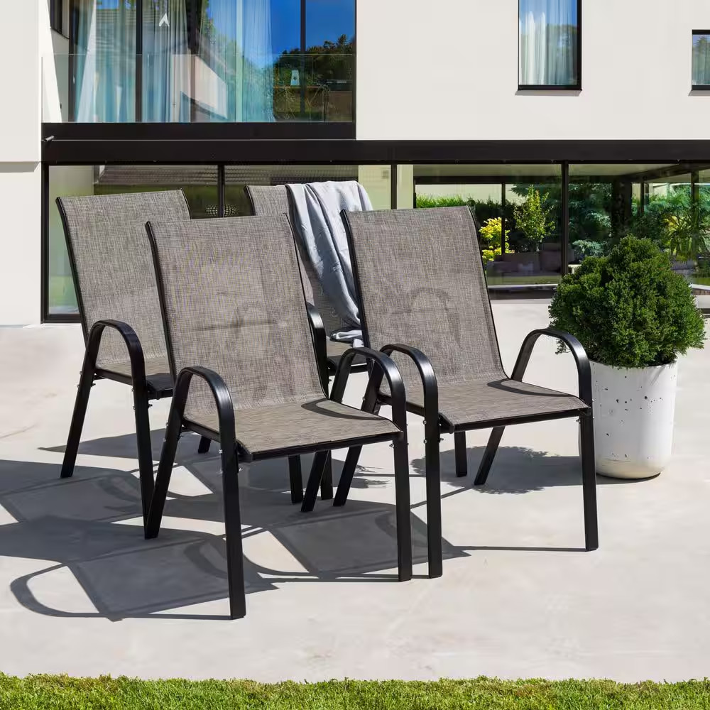 Stackable Patio Dining Chairs (Set of 4) Textilene Iron Patio Chairs Patio Dinin