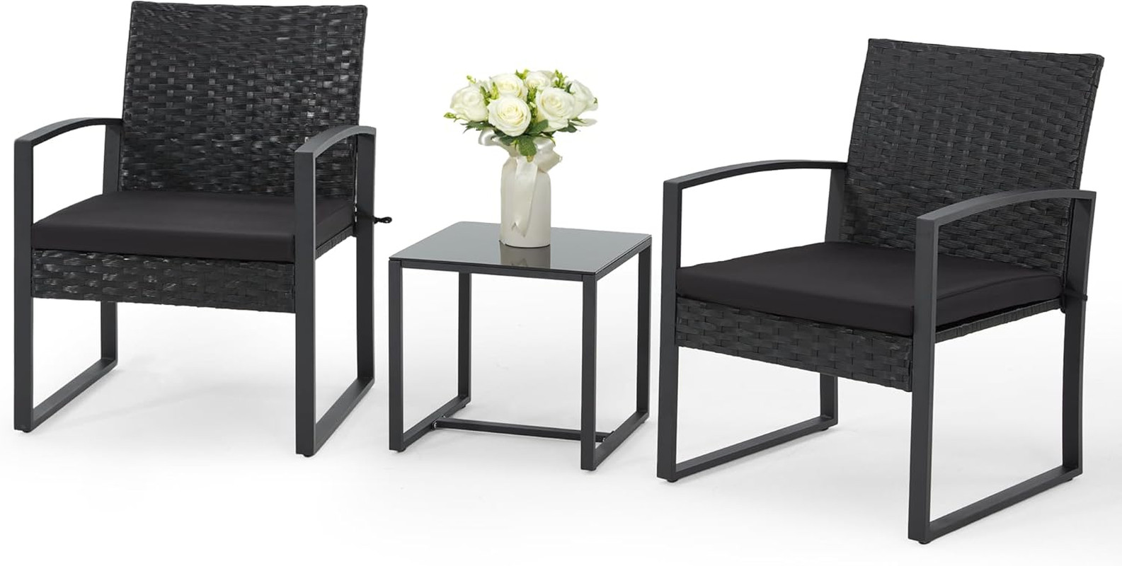 3 Pieces Patio Furniture Set, Outdoor Rattan Bistro Set with Coffee Table, Durab