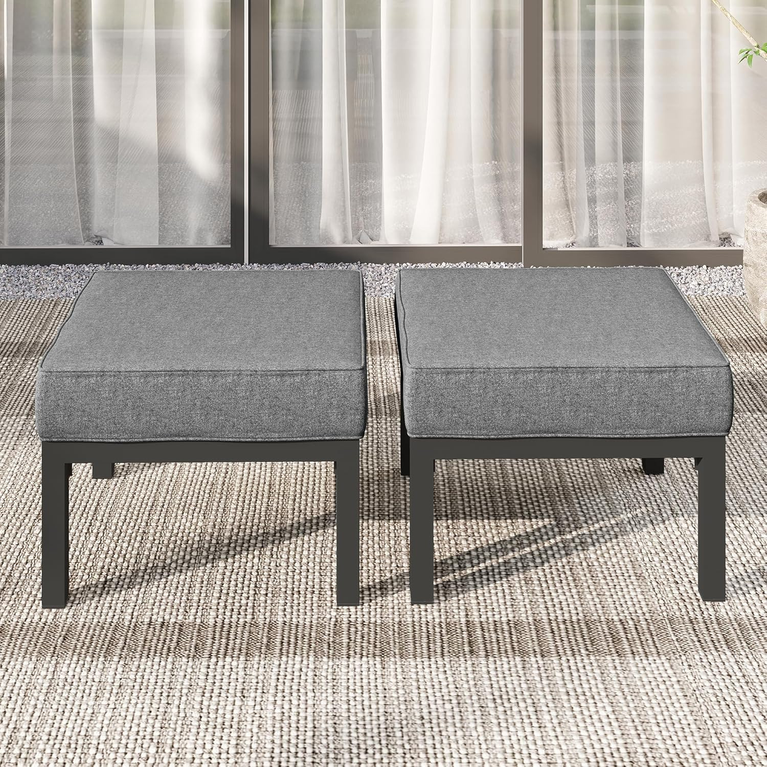Outdoor Footstools Patio Ottoman Set of 2, Aluminum All-Weather Outdoor Footrest