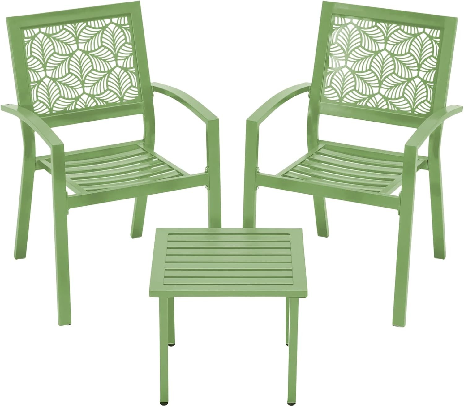 Sauge Green Steel Outdoor Table & 2 Chairs, Stackable​