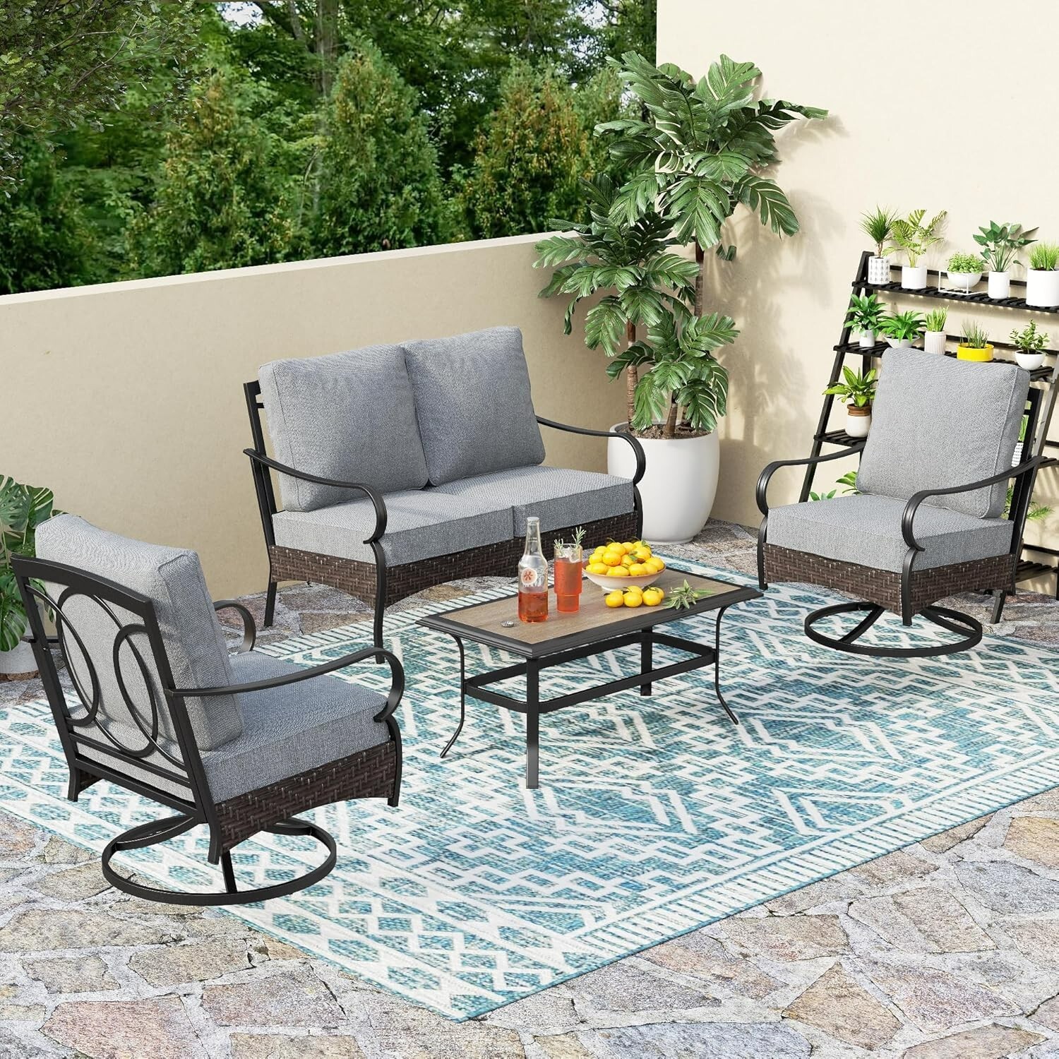 4Seats Outdoor Modern Patio Furniture Set Wicker Sofa Conversation Set for Porch