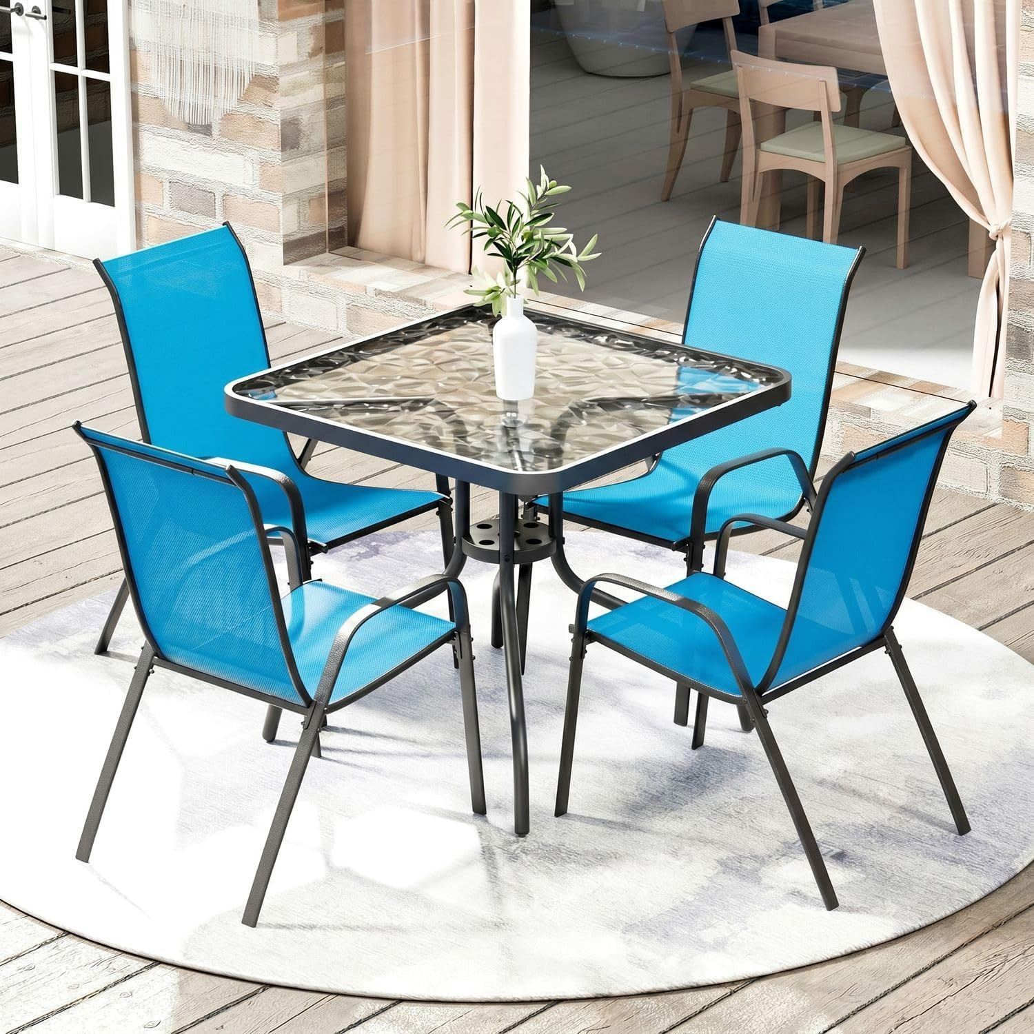 Arlopu 5 Piece Outdoor Patio Dining Set (Umbrella Not Included), Porch Furniture