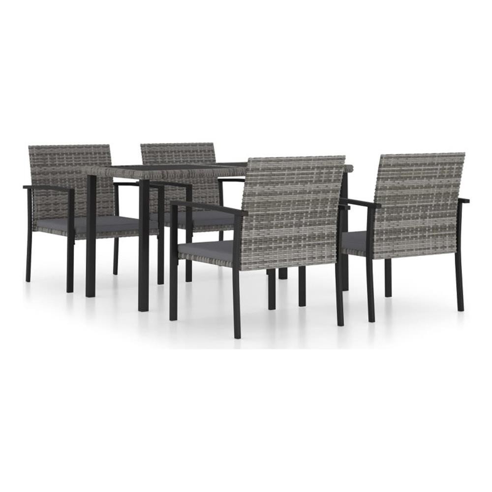 Bowery Hill Dining Set in Gray and Black Poly Rattan/Powder-Coated Steel Medium