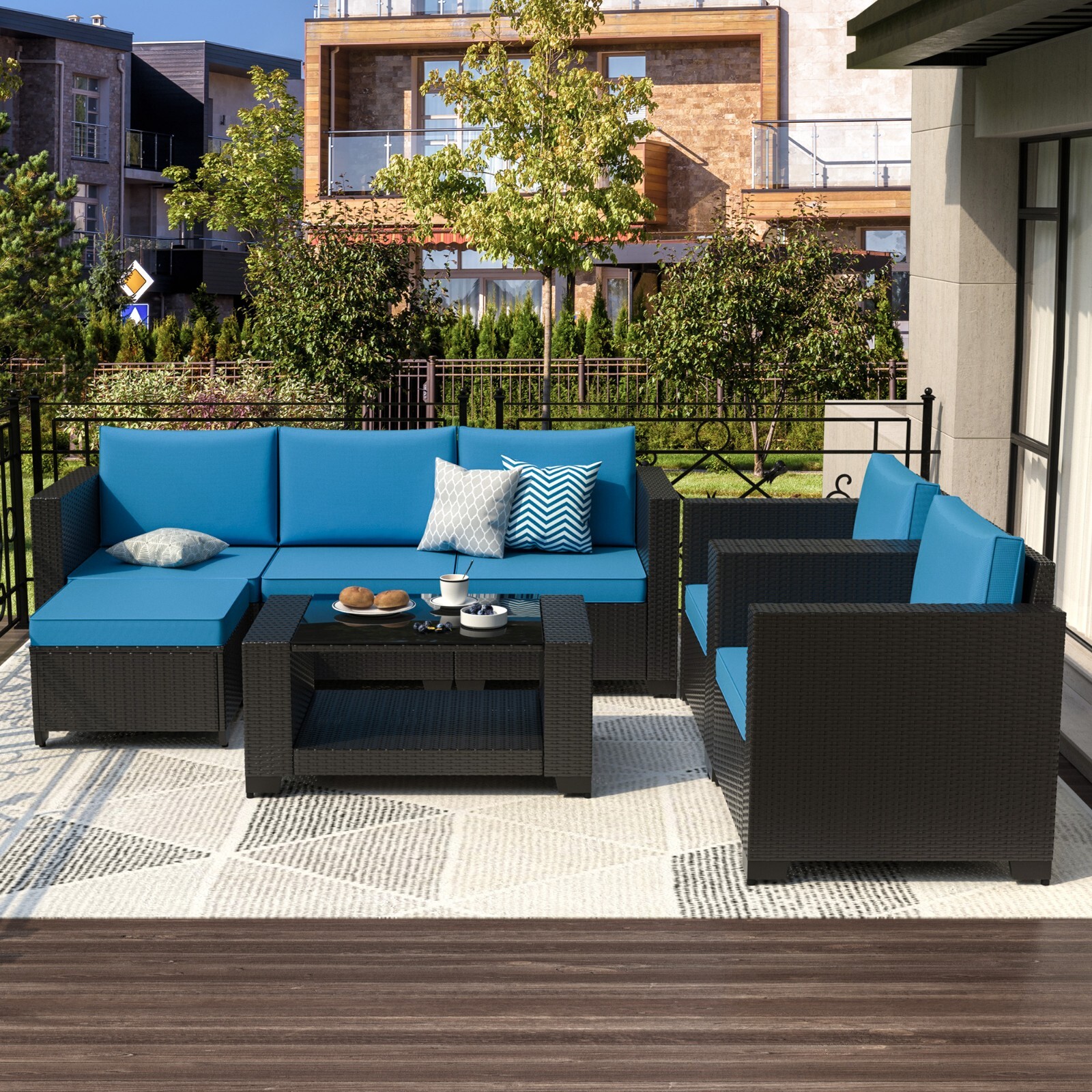 Outdoor Patio Furniture Set Sectional Sofa Couch Rattan Wicker All Weather 7PCS