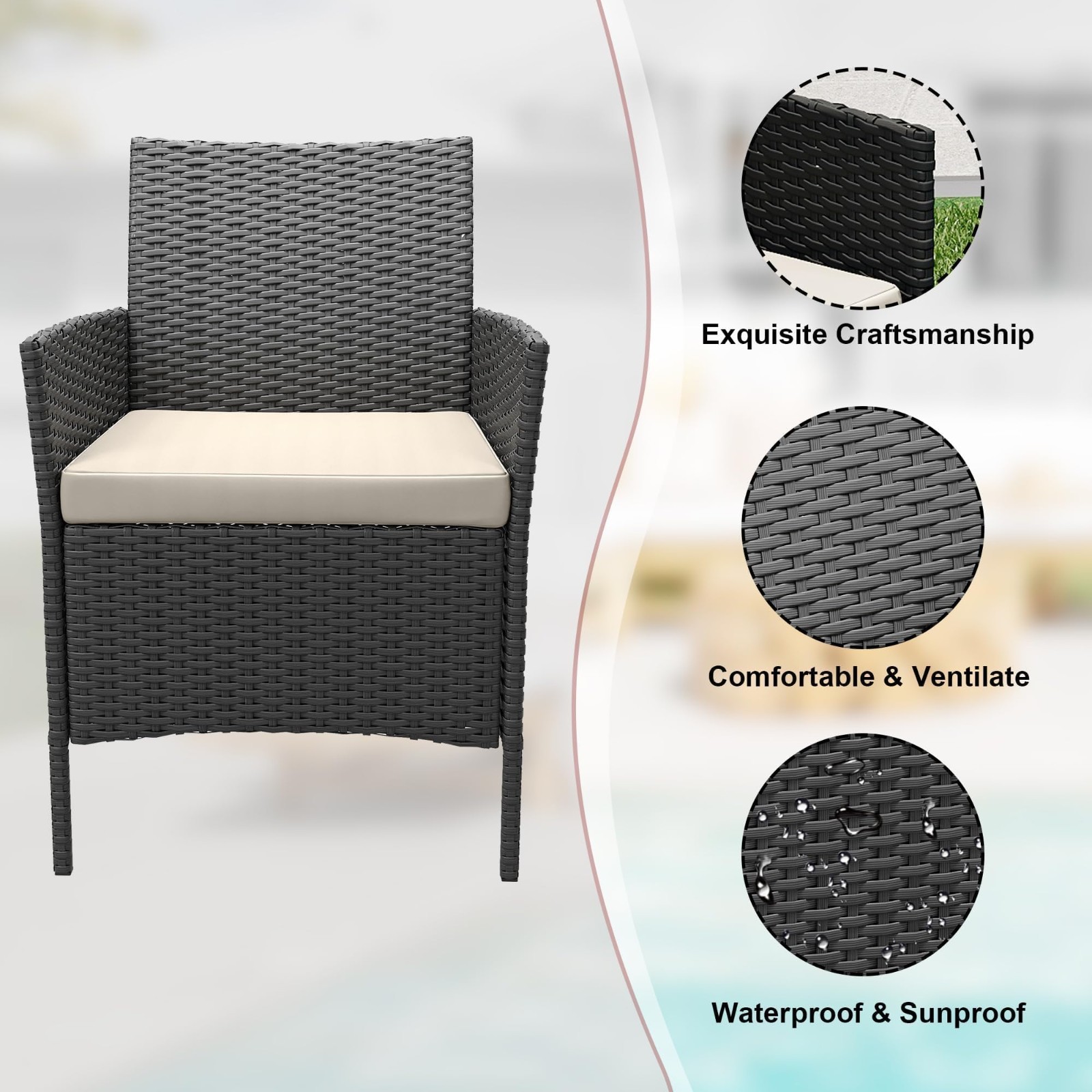 3 PCS Patio Furniture Set Outdoor Sectional Sofa Rattan Wicker Sofa W/ Table