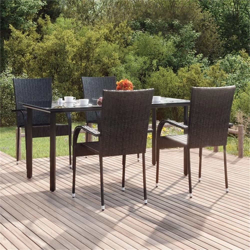 Bowery Hill Contemporary Powder-Coated Garden Dining Set in Black