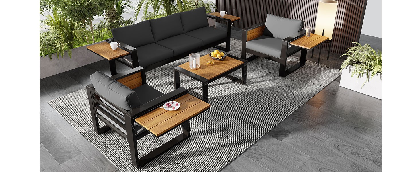 4-Piece Outdoor Patio Furniture Set, 3-Seater Sofa & 2 Armchairs, Grey