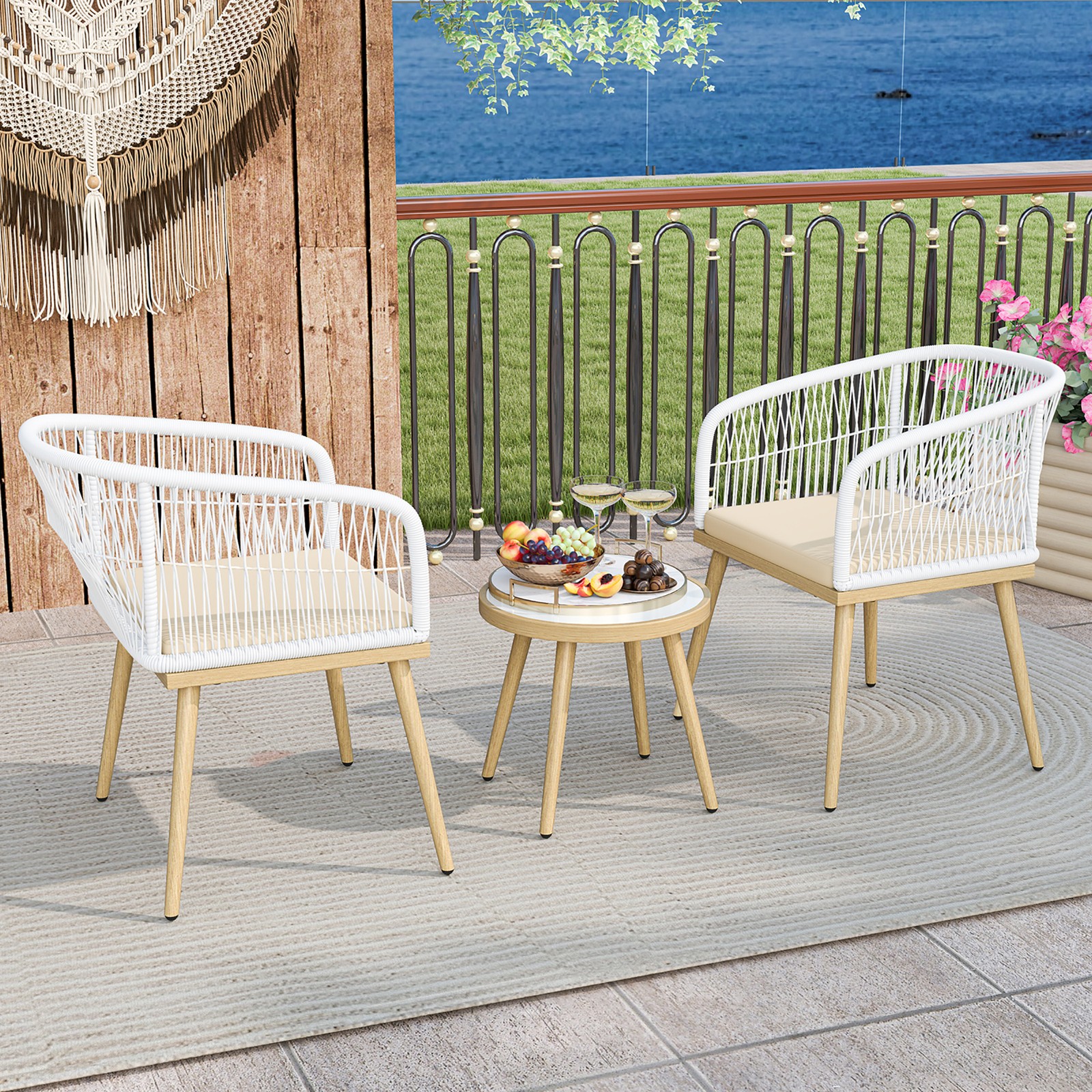 3 Pieces Patio Bistro Set Outdoor PE Wicker Conversation Furniture Set