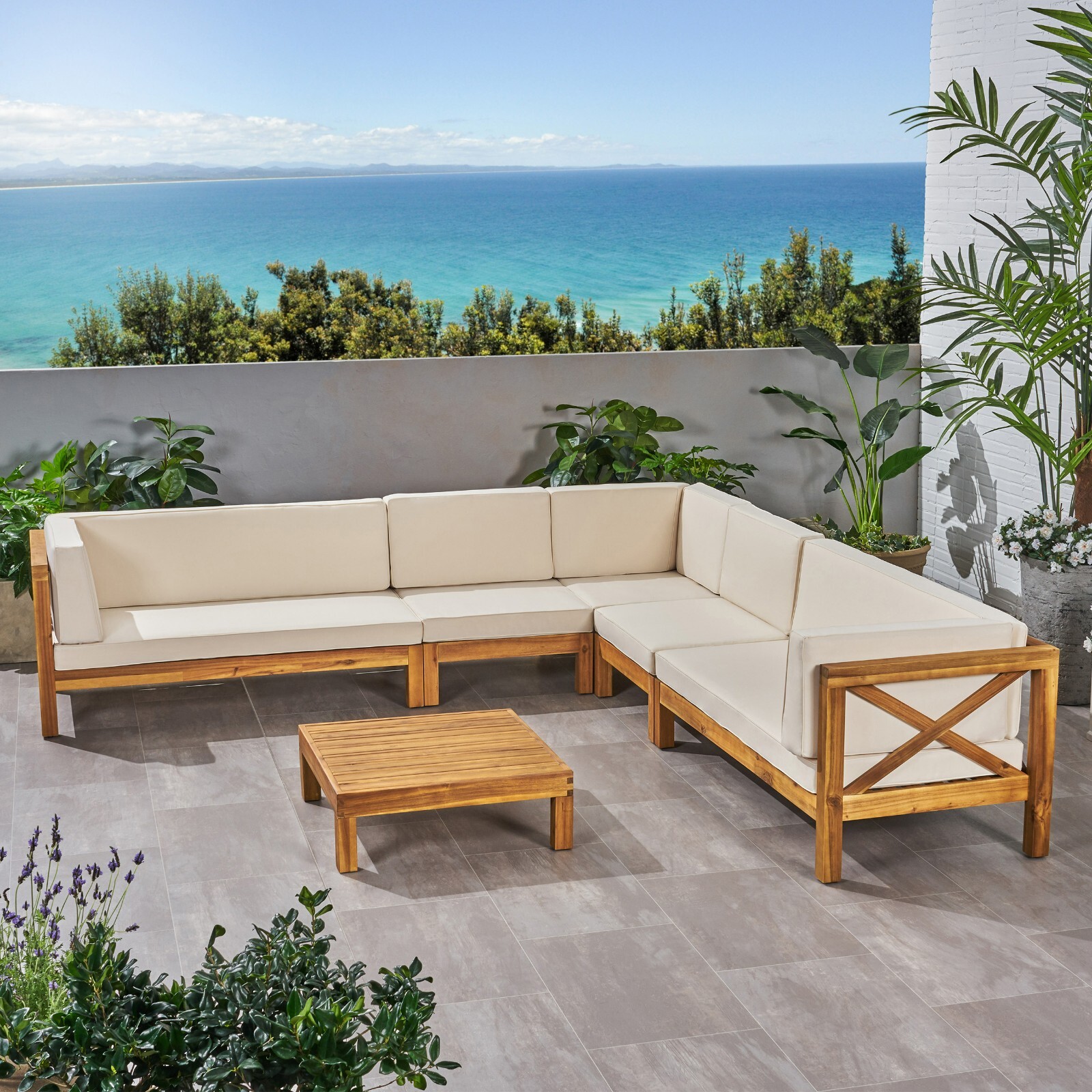 Bunny Outdoor 7 Seater Acacia Wood Sectional Sofa Set