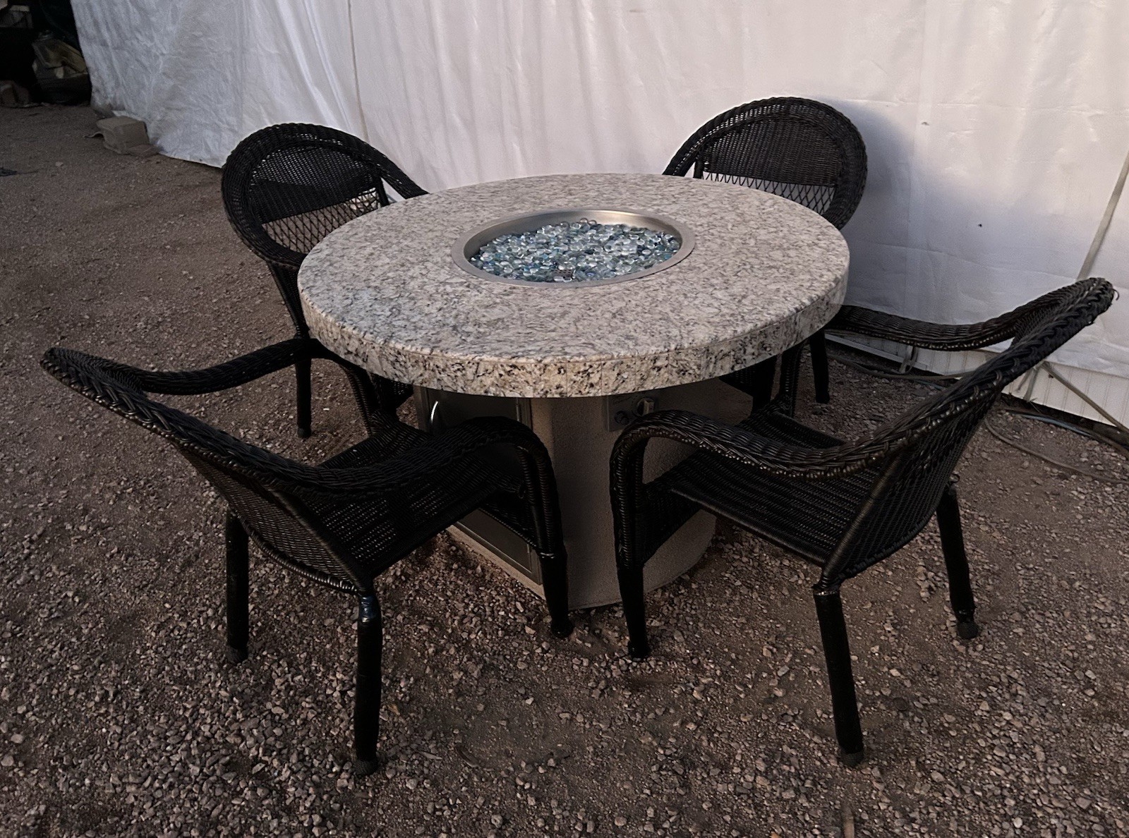 5Pc Wicker Outdoor Chair Set W/ professionally built custom TILE Fire Table