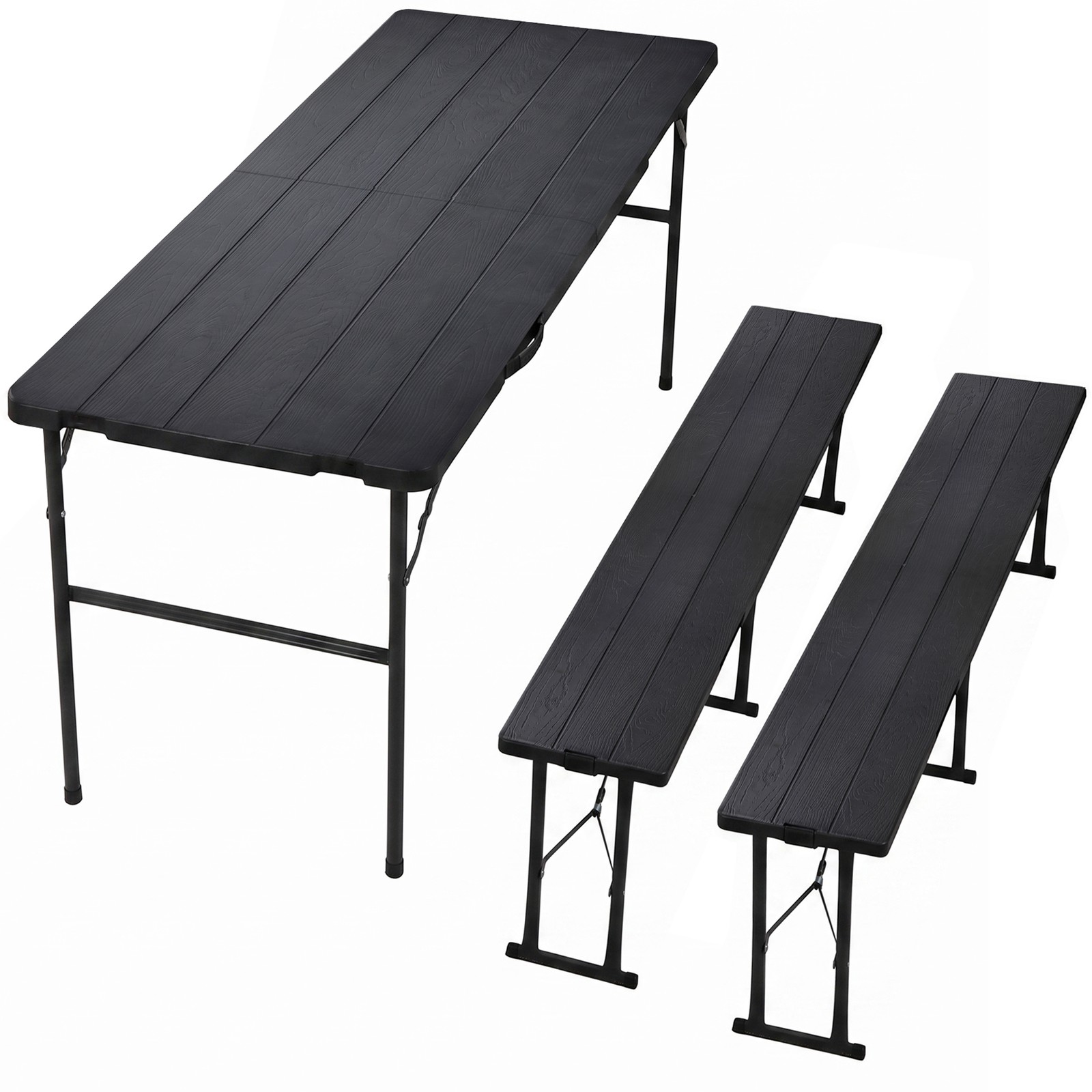 5.8ft Portable Folding Picnic Table Bench Set 3 Piece Heavy Duty Outdoor Black