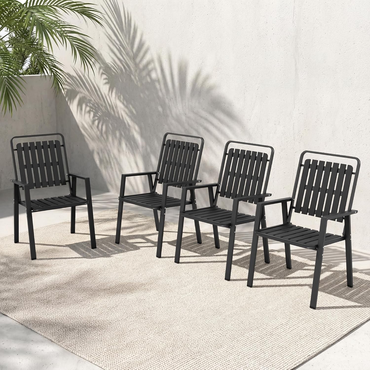 Outdoor Dining Chairs Set of 4, Metal Patio Chairs Set with Armrest 350LBS
