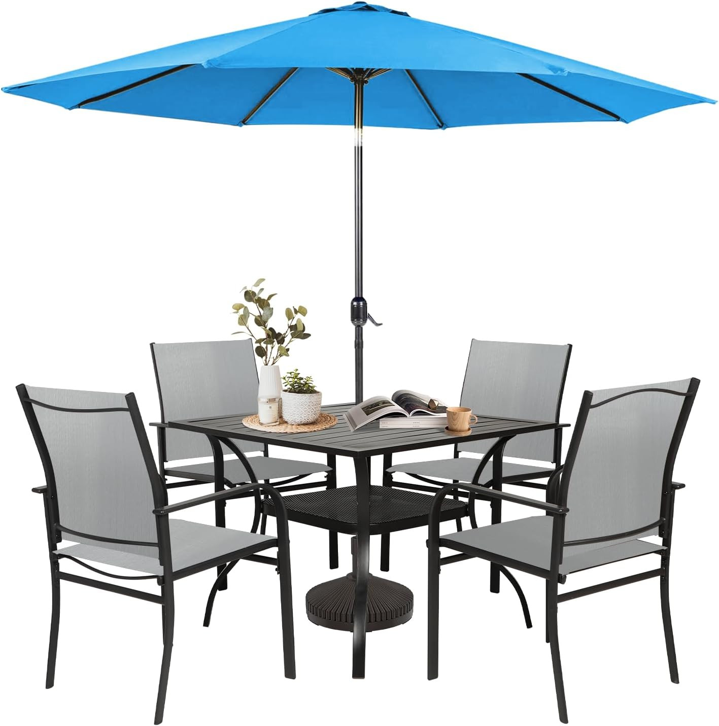 SUNCROWN 6 – Piece Outdoor Dining Set, Patio Furniture Set with 4 Textilene Dinn