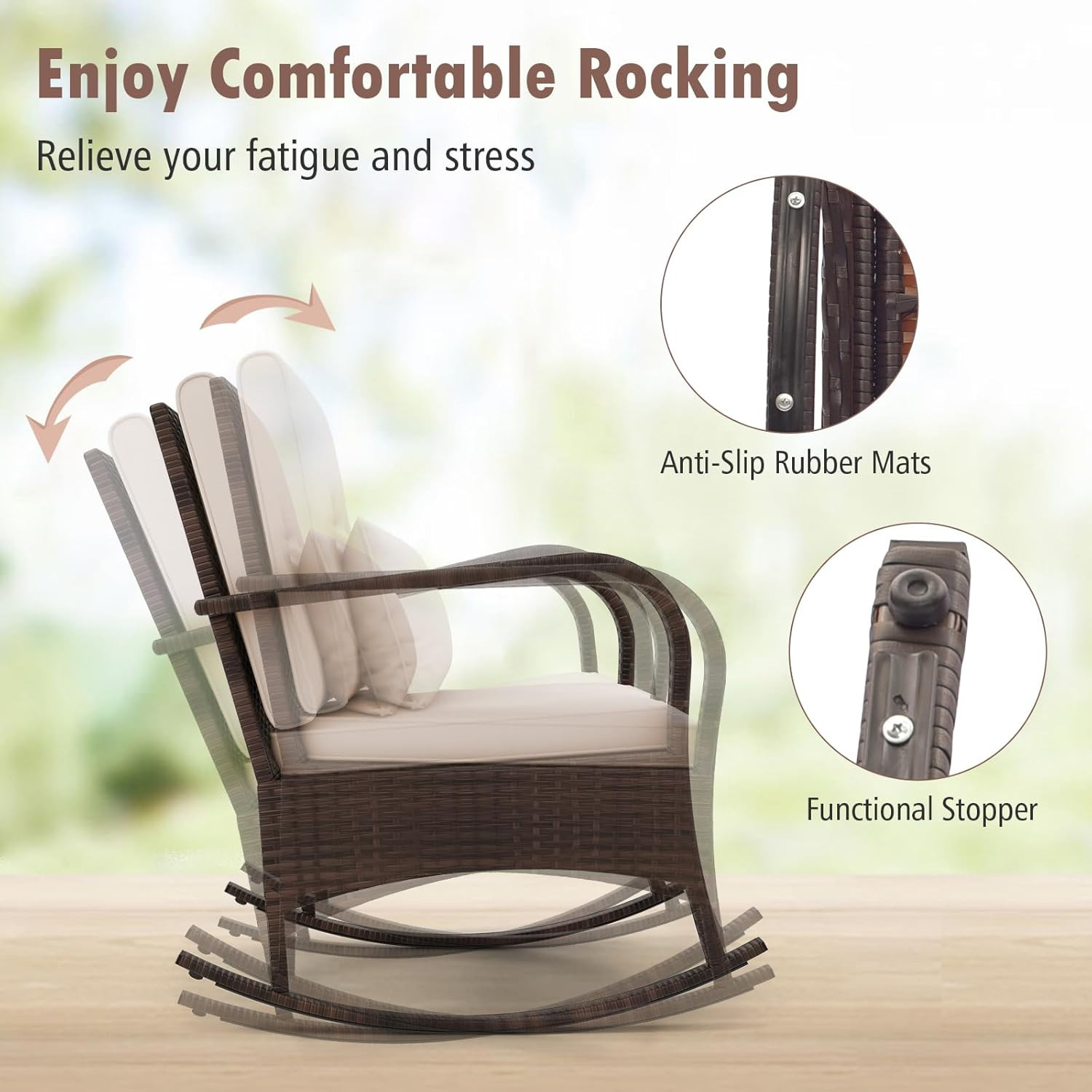 COSTWAY Outdoor Rocking Chairs Set of 2, 3 Piece PE Wicker Patio Bistro Set | Co