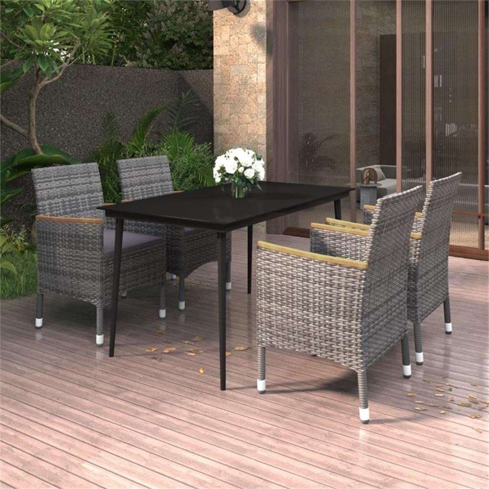 Bowery Hill Contemporary Garden Dining Set in Gray/Dark Gray/Black