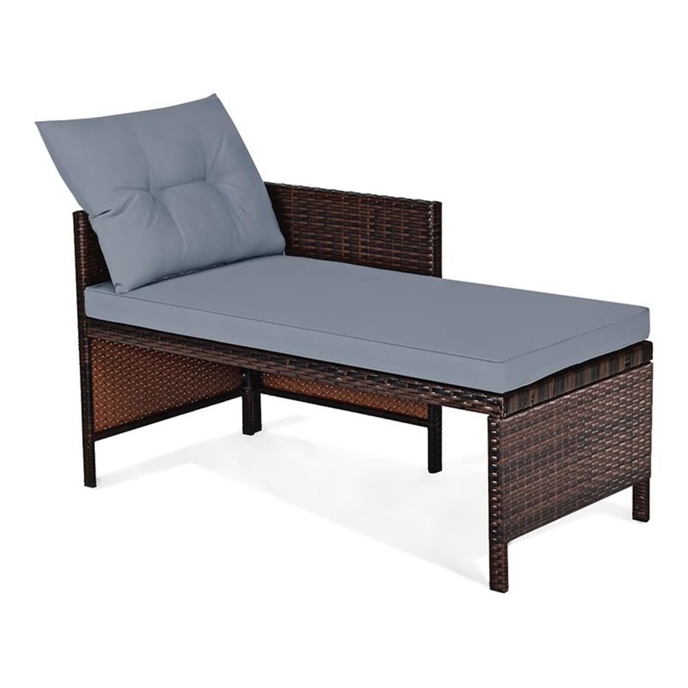 Pemberly Row 3-piece Wicker Rattan Patio L-shape Corner Sofa Set in Gray