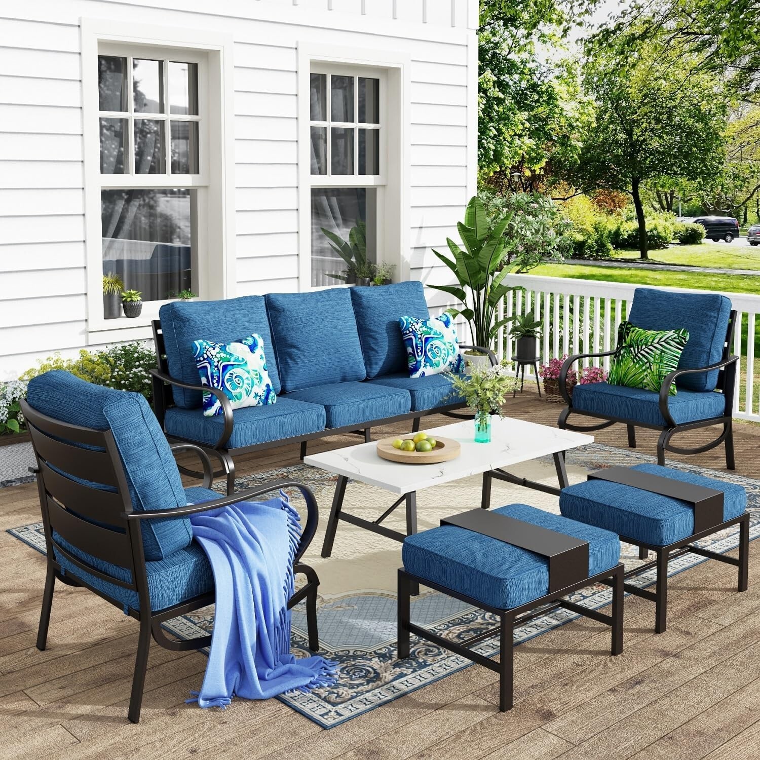 6 Pieces Patio Furniture Set Outdoor Conversation Set for Lawn Garden Backyard