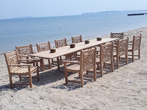 Windsor Genuine Grade A Teak 138″ x 39″ Extension Table, w/10 Chippendale Chairs