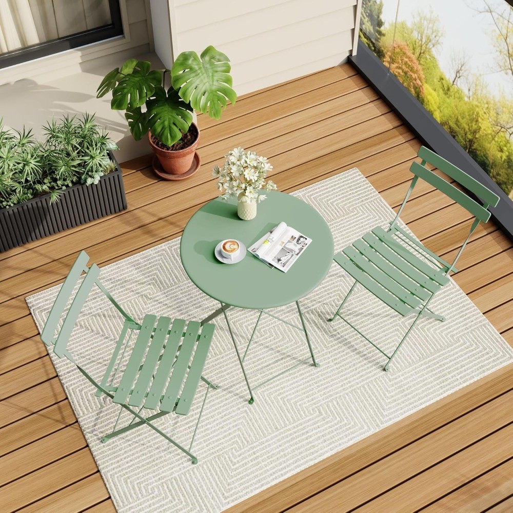 Folding Bistro Set Outdoor Patio Furniture Table and 2 Chairs Indoor Garden