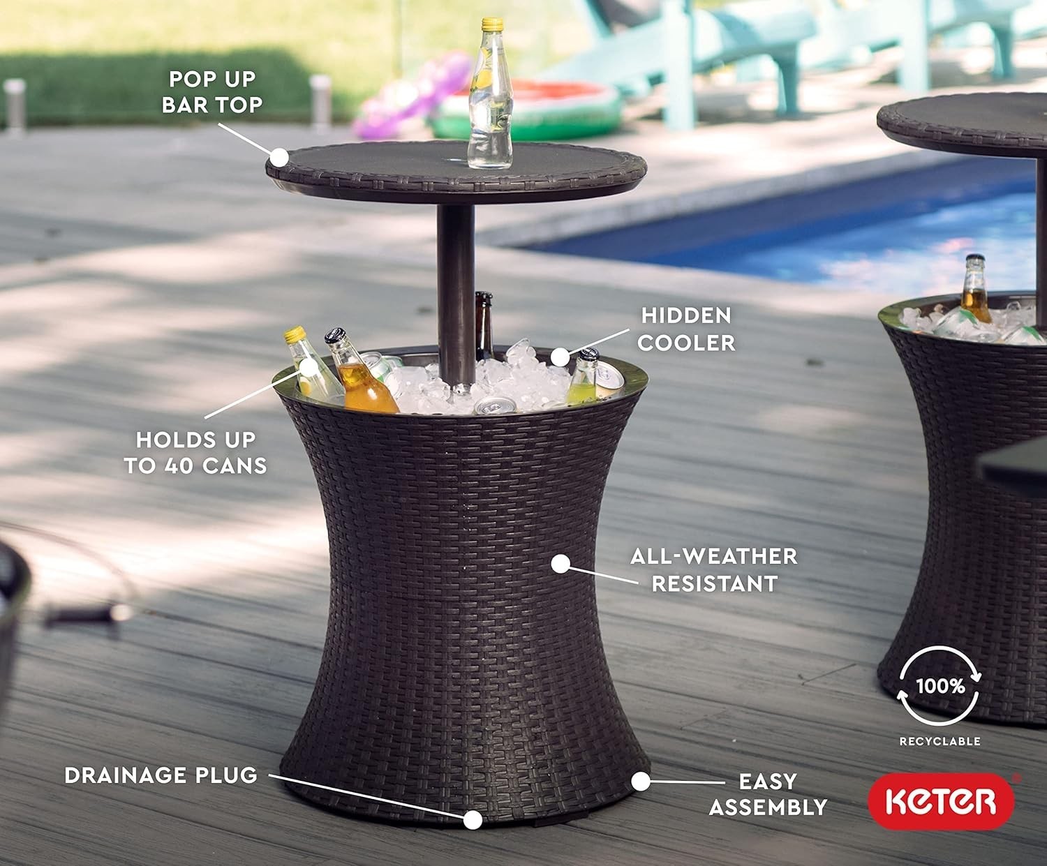 Elegant Pacific Cool Bar Side Table: Adjustable Height & 7.5 Gallon Drink Cooler
